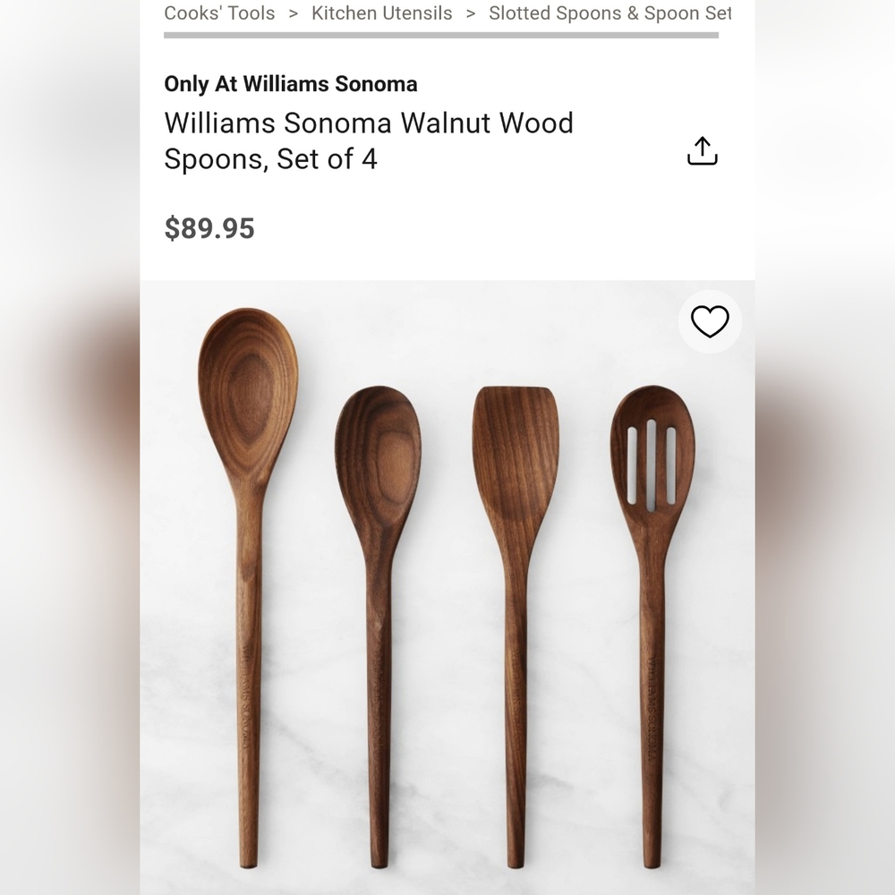 Set of 4 Williams Sonoma Walnut Wood Spoons